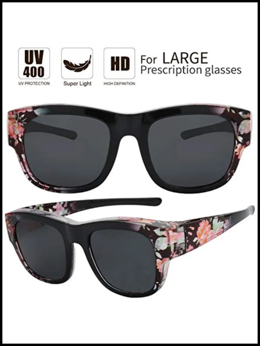 Polarized Wrap Around Shield Sunglasses for Glasses with Leather Case